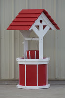 4 ft. Poly Wishing Well with Planter Bucket, Red and White