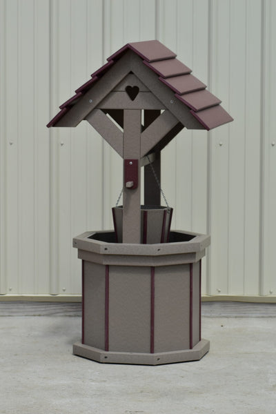4 ft. Poly Wishing Well with Planter Bucket, Clay and Cherry