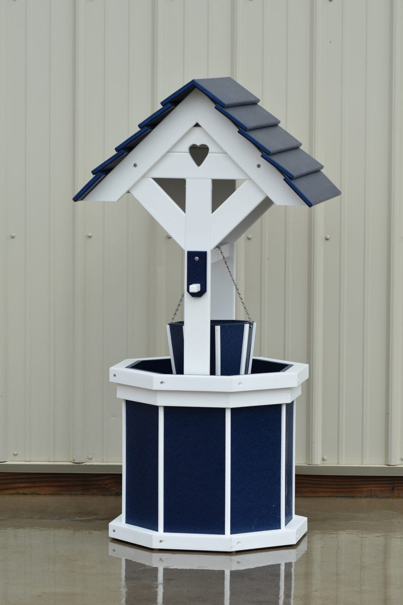 4 ft. Poly Wishing Well with Planter Bucket, Patriot Blue and White NMW Crafts