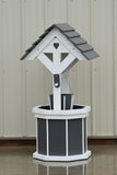 4 ft. Poly Wishing Well with Planter Bucket, Gray and White