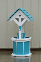 4 ft. Poly Wishing Well with Planter Bucket, Aruba Blue and White