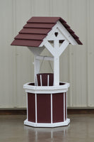 4 ft. Poly Wishing Well with Planter Bucket, Cherry and White