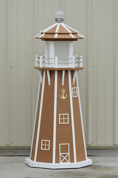 4 ft. Octagon Solar and Electric Powered Poly Lawn Lighthouses, Carmel/white trim