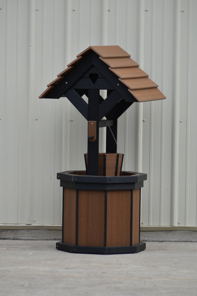 4 ft. Poly Wishing Well with Planter Bucket, Antique Mahogany and Black