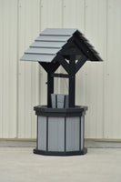 4 ft. Poly Wishing Well with Planter Bucket, Driftwood Gray and Black