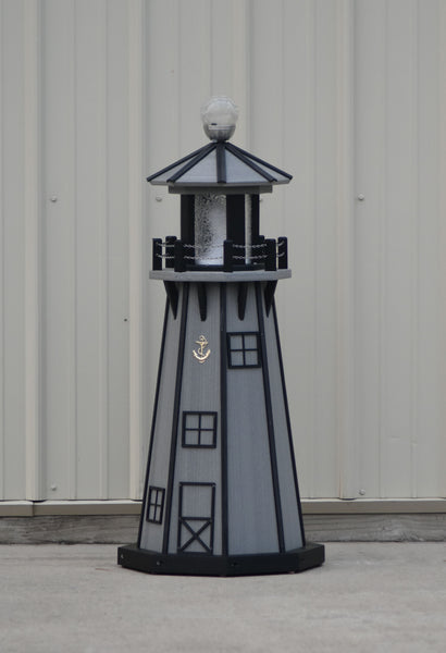 39" Octagon, Solar and Electric Powered  Poly, Lawn Lighthouse, Driftwood Gray/black trim