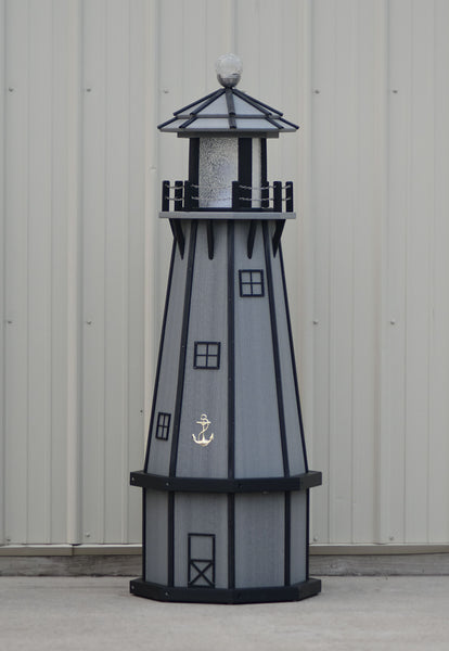 5 ft. Octagon Solar and Electric Powered Poly Lighthouses Driftwood with Black trim