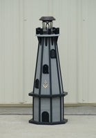 32" Octagon Solar Powered Poly Lighthouse Driftwood Gray with Black Trim