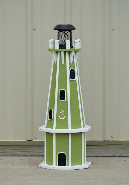 32" Octagon Solar Powered Poly Lighthouse Lime Green with White Trim
