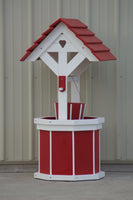 4 ft. Poly Wishing Well with Planter Bucket, Red and White