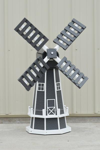 46" Octagon Poly Dutch Windmill, Gray with White Trim