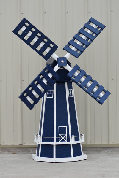5 ft. Octagon Poly Dutch Windmill in Navy Blue with White Trim