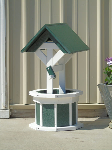 2 ft. Poly Wishing well, Flower Planter, Green and White