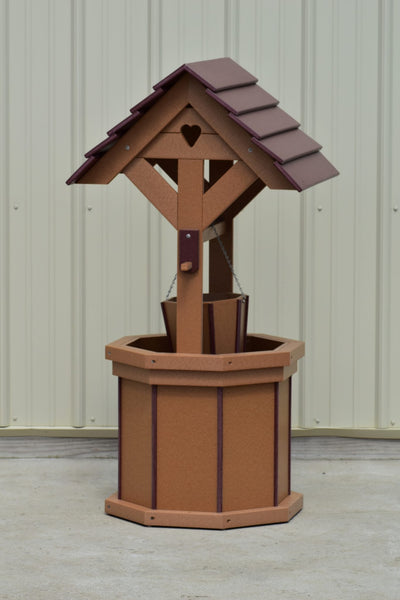 4 ft. Poly Wishing Well with Planter Bucket, Carmel and Cherry