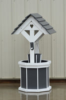 4 ft. Poly Wishing Well with Planter Bucket, Gray and White