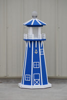 39" Octagon, Solar and Electric Powered  Poly Lawn Lighthouse, Blue with White Trim