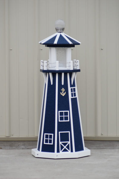 39" Octagon, Solar and Electric Powered  Poly, Lawn Lighthouses Patriot Blue with White Trim