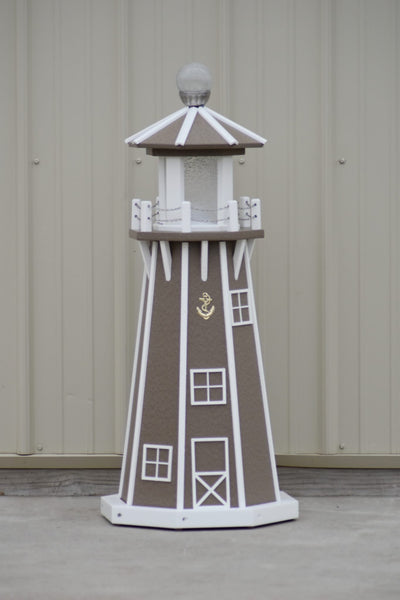 39" Octagon, Solar and Electric Powered  Poly, Lawn Lighthouses  Clay/white trim