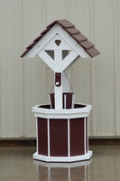 4 ft. Poly Wishing Well with Planter Bucket, Cherry and White