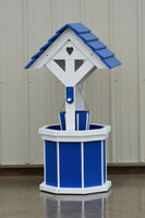 4 ft. Poly Wishing Well with Planter Bucket, Blue and White