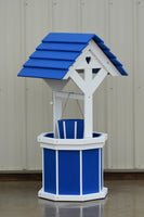 4 ft. Poly Wishing Well with Planter Bucket, Blue and White