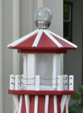 39" Octagon, Solar and Electric Powered  Poly Lighthouse, Red/white trim