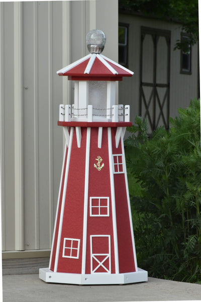 39" Octagon, Solar and Electric Powered  Poly Lighthouse, Red/white trim