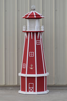 5 ft. Octagon Solar and Electric Powered Poly Lighthouse Red with White Trim