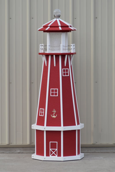 5 ft. Octagon Solar and Electric Powered Poly Lighthouse Red with White Trim