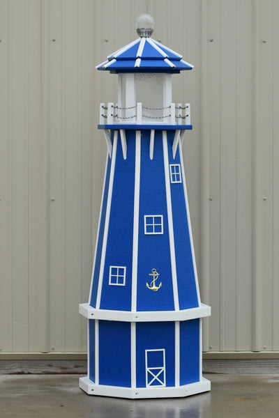 5 ft. Octagon Solar and Electric Powered Poly Lighthouses, Blue/white trim