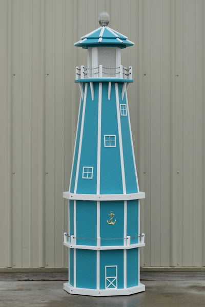 6 ft. Octagon Solar and Electric Powered Poly Lighthouse Aruba Blue with White trim
