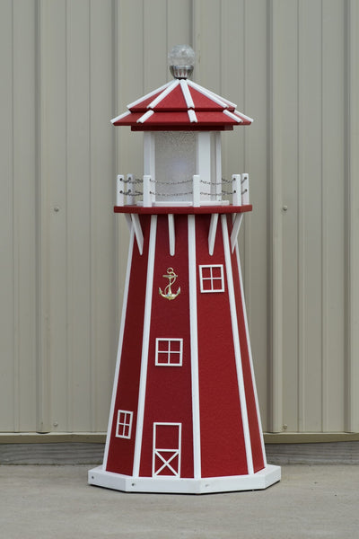 4 ft. Octagon Solar and Electric Powered Poly Yard Lighthouse, Red/white trim