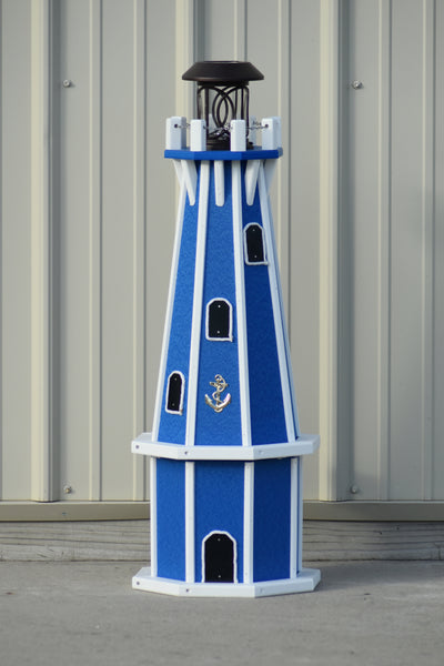 32" Octagon; Solar Powered Poly Lighthouses, Blue/white trim
