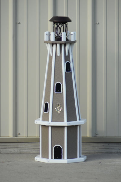 32" Octagon; Solar Powered Poly Lighthouses Clay/white trim