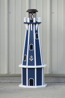 32" Octagon; Solar Powered Poly Lighthouses Patriot Blue with White Trim