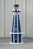 32" Octagon; Solar Powered Poly Lighthouses Patriot Blue with White Trim