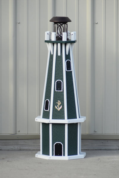 32" Octagon; Solar Powered Poly Lighthouses, Green/white trim