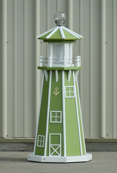 39"  Octagon, Solar and Electric Powered  Poly, Lawn Lighthouse, Lime Green/white trim