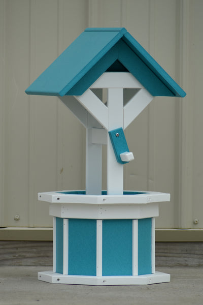 2 ft. Poly Wishing Well, Flower Planter, Aruba Blue and White