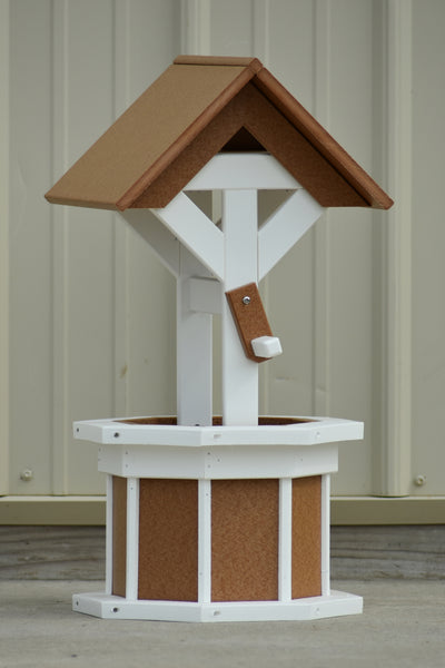 2 ft. Poly Wishing well; Planter; White and Carmel