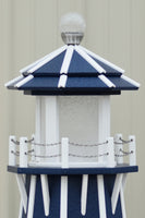 4 ft. Octagon Solar and Electric Powered Poly Garden Lighthouse, Navy Blue/white trim