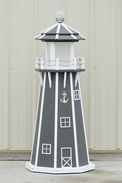 4 ft. Octagon Solar and Electric Powered Poly Lawn Lighthouse, Gray/white trim