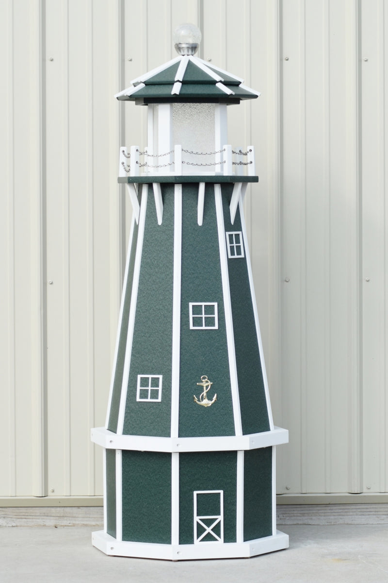 5 ft. Octagon Solar and Electric Powered Poly Lighthouse Green with Wh ...